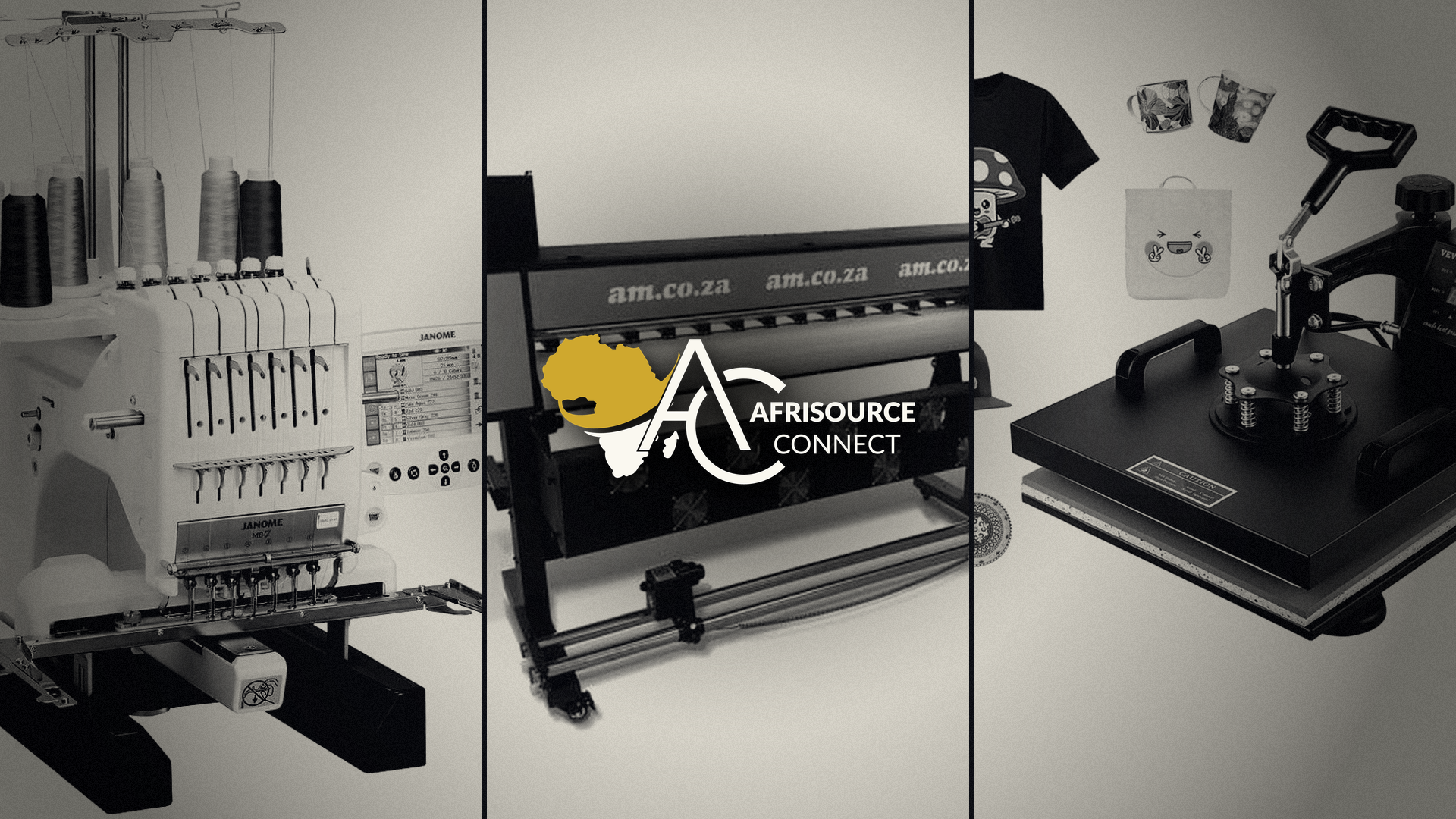 afrisource logo in the middle with machinery used at the plant